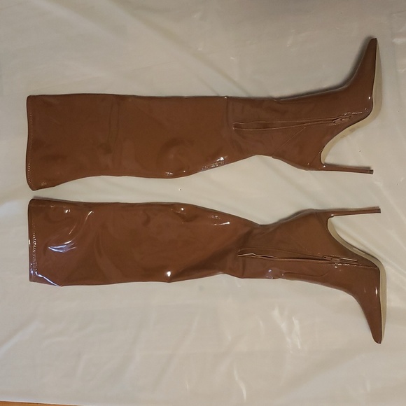 Steve Madden Vanquish Woman's Faux Leather Over the knee thigh high Cognac Paten - Picture 13 of 16